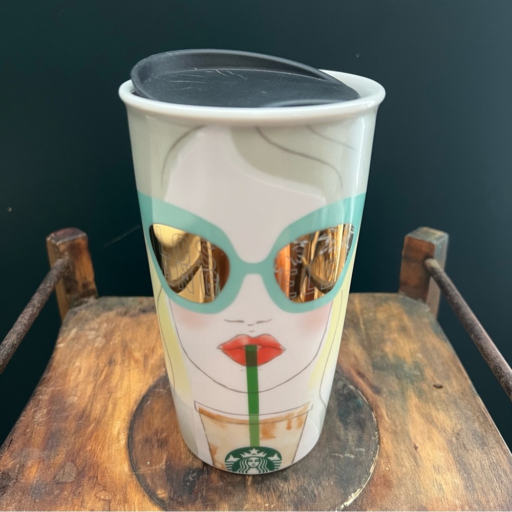 Starbucks Collector Los Angeles Sunglasses Ceramic Pink Travel Tumbler Mug 12oz